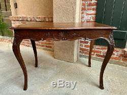 Antique French Country Carved Tiger Oak Table Desk Bureau Plat