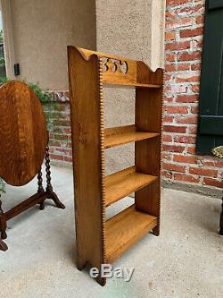 Petite Antique English Tiger Oak Bookcase Bookshelf Display Shelf