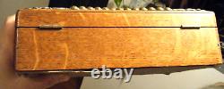 10.5 Antique Victorian Tiger Oak Wood Chest Box with Ornate Brass Mounts