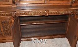 1800s Antique Carved Tiger Oak Bookcase Cabinet German Austrian