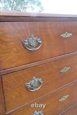 1800s Tiger Oak tall Chest of Drawers 1837