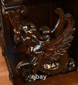 1880 Antique RJ Horner Tiger Oak carved winged Griffin Server buffet / sideboard