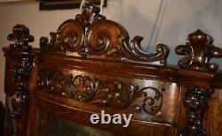 1890 Antique R. J Horner American Empire Tiger Oak carved Gargoyle China Cabinet