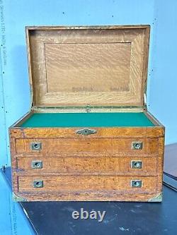 1893 tiger oak champagne silver chest antique heirloom table top incredible