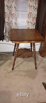 1895 Prestige Antique Tiger Oak Footsman Table With Barley Twist Legs
