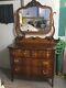 1895 Victorian Tiger Oak Dresser Withserpentine Front Withoriginal Bevel Mirror