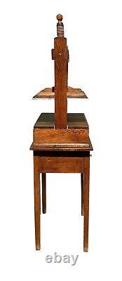 18th C Antique English Tiger Oak Book Press On Stand With 2 Drawers