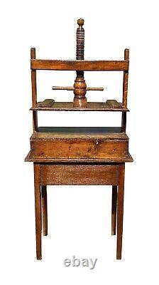 18th C Antique English Tiger Oak Book Press On Stand With 2 Drawers