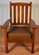 1900 Antique Solid Tiger Oak & Leather Stickley Bros Co Grand Rapids Arm Chair