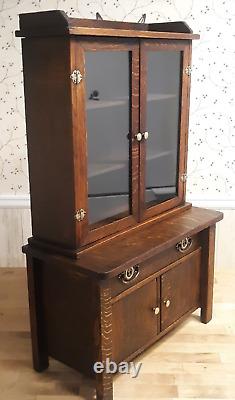 1900's Mission Oak Salesman Sample / Doll Two Piece Step-Back Curio Cabinet