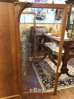 1900s Quarter Sawn Tiger Oak Double Door Bookcase Original Wavy Glass Doors