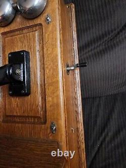 1907 Antique Western Electric 317A Quartersawn Tiger Oak Wood Wall Phone RINGS