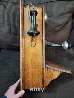 1907 Antique Western Electric 317A Quartersawn Tiger Oak Wood Wall Phone RINGS