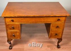 1910s Antique Arts & Crafts Mission Solid Tiger Oak Office desk / writing desk