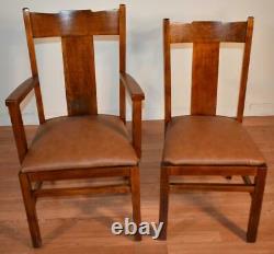 1910s Antique Sheboygan WI Mission Solid Tiger Oak set of 1 arm & 5 side chairs
