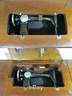 1916 SINGER 66 Red Eye TREADLE Sewing Machine 5 Drawer Tiger Oak Cab WithI Base