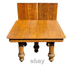 19TH C ANTIQUE VICTORIAN TIGER OAK DINING TABLE With CARVED LEGS 48 X 94
