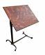 19th C Antique Victorian Tiger Oak Drafting Table With Cast Iron Industrial Base