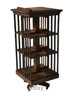 19TH C ARTS & CRAFTS / MISSION DANNER TIGER OAK REVOLVING BOOKCASE With BOOK STAND