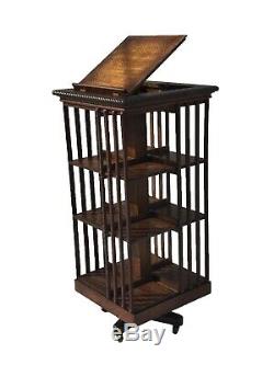 19TH C ARTS & CRAFTS / MISSION DANNER TIGER OAK REVOLVING BOOKCASE With BOOK STAND