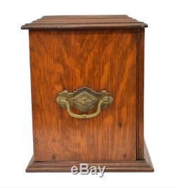 19Th C. Antique English Tiger Oak Travel Stationary Writing Desk Box Cabinet