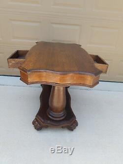 19th C. American Empire Tiger Oak Library / Writing Table from UT Austin Texas