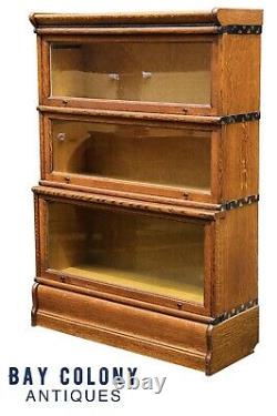 19th C Antique Arts & Crafts Macey Tiger Oak Stacking Barrister Bookcase