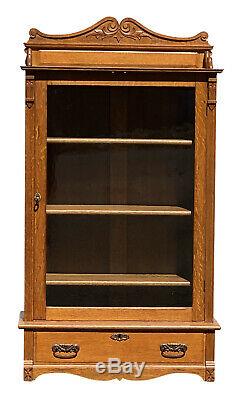 19th C Antique Tiger Oak Single Door Victorian Bookcase Exceptionally Clean