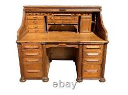 19th C Antique Victorian Cutler Desk Company Tiger Oak S Curve Roll Top Desk
