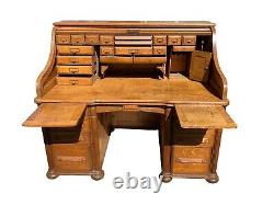 19th C Antique Victorian Cutler Desk Company Tiger Oak S Curve Roll Top Desk