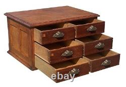 19th C Antique Victorian Tiger Oak 6 Drawer Desktop File Cabinet / Spool Cabinet