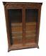 19th C Antique Victorian Tiger Oak Carved Horner Bookcase / China Cabinet