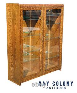 19th C Antique Victorian Tiger Oak Double Door Bookcase / China Cabinet