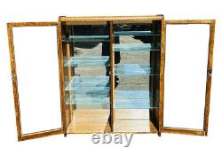 19th C Antique Victorian Tiger Oak Double Door Bookcase / China Cabinet