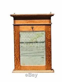 19th C Antique Victorian Tiger Oak Hanging Wall / Medicine Cabinet