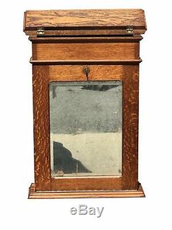 19th C Antique Victorian Tiger Oak Hanging Wall / Medicine Cabinet