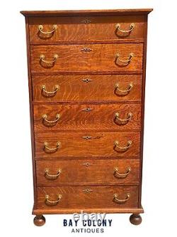 19th C Antique Victorian Tiger Oak Lingerie Chest / Dresser