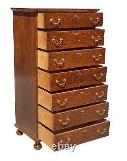 19th C Antique Victorian Tiger Oak Lingerie Chest / Dresser