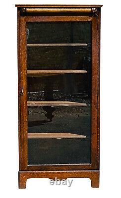 19th C Antique Victorian Tiger Oak Single Door Bookcase / China Cabinet