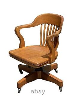 19th C Antique Victorian Tiger Oak Swivel Office / Desk Chair