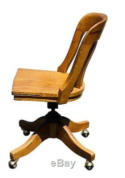19th C Antique Victorian Tiger Oak Swivel Office Desk Chair