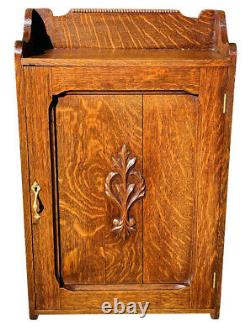 19th C Antique Victorian Tiger Oak Wall Hanging Bathroom Medicine Cabinet