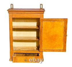 19th C Antique Victorian Tiger Oak Wall Hanging Medicine Cabinet