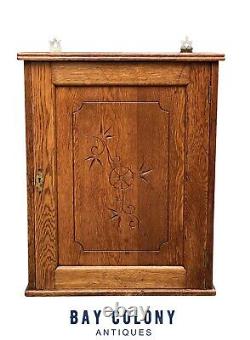 19th C Antique Victorian Tiger Oak Wall Hanging Medicine Cabinet