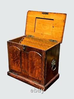19th C. English Tiger Oak Antique Victorian Desk Top Letter / Document Box