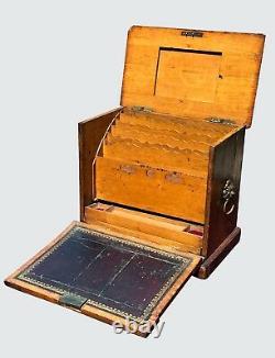 19th C. English Tiger Oak Antique Victorian Desk Top Letter / Document Box