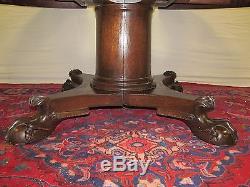 19th C Victorian Tiger Oak Antique Dining Table Talon Leg Carved Base