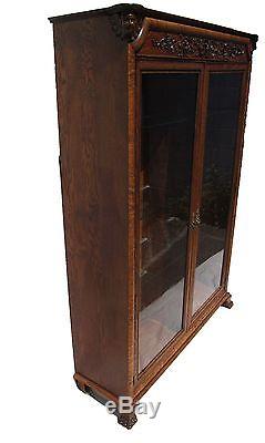 19th C Victorian Tiger Oak Carved Antique Bookcase / China Cabinet Horner Nyc