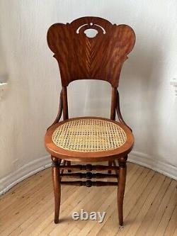 19th Century Tiger Oak Bentwood Carved Side Chair RARE Unique Pressback