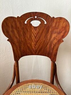 19th Century Tiger Oak Bentwood Carved Side Chair RARE Unique Pressback